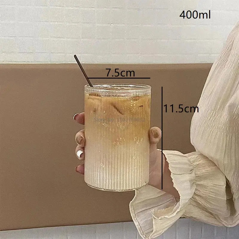 Ribbed frosted & clear glass coffee cups set of 6 kitchen tumblers