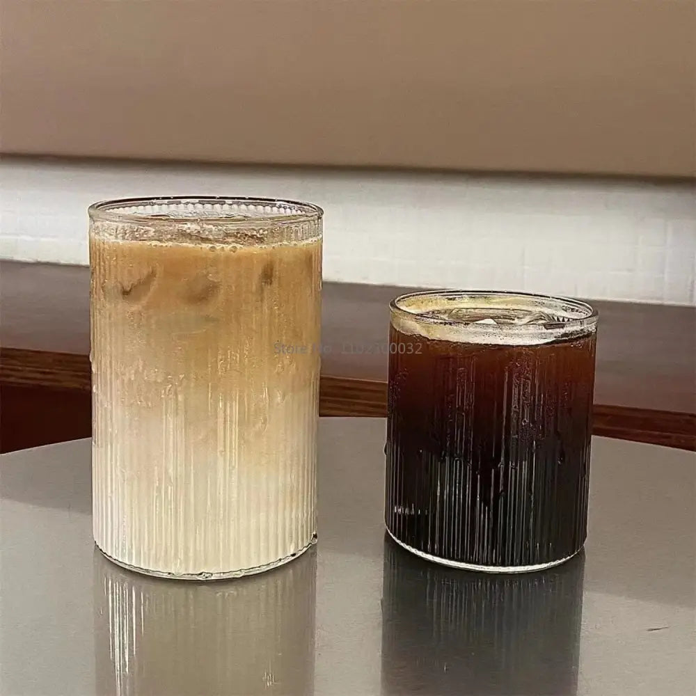 Ribbed frosted & clear glass coffee cups set of 6 kitchen tumblers
