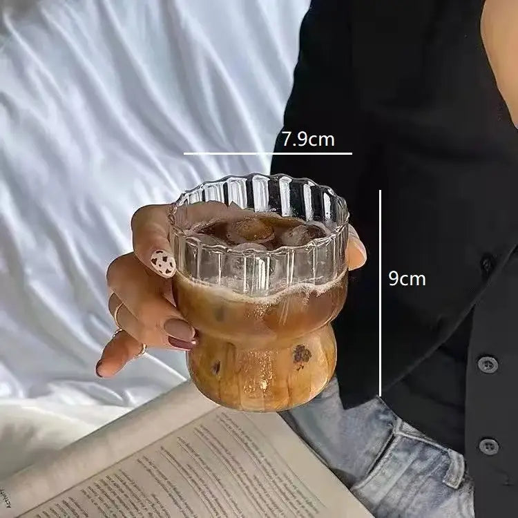 Ribbed frosted & clear glass coffee cups set of 6 kitchen tumblers