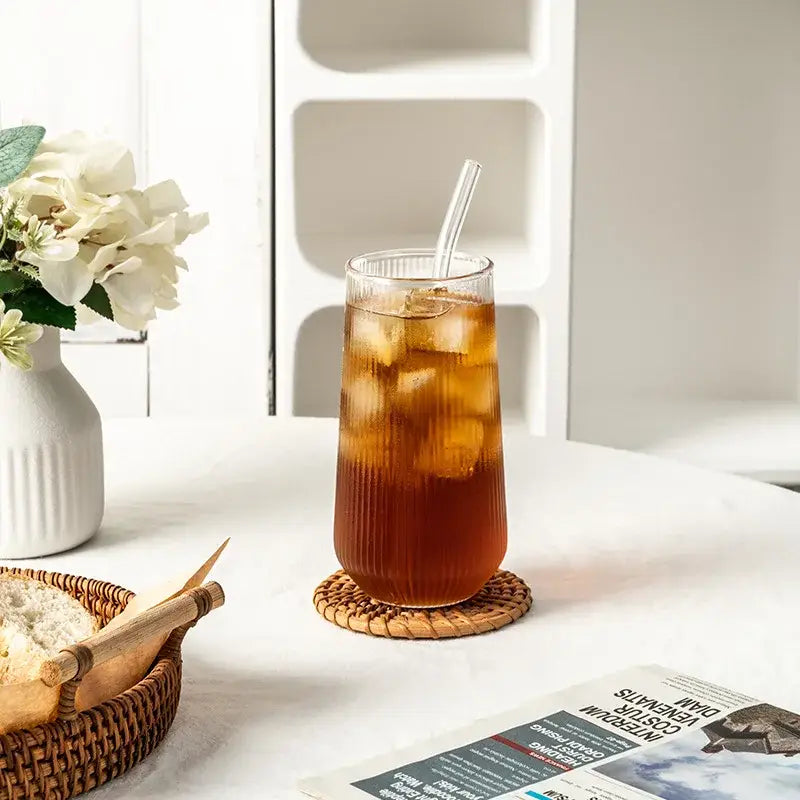 Ribbed frosted & clear glass coffee cups set of 6 kitchen tumblers
