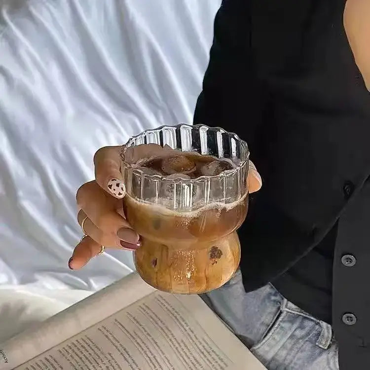 Ribbed frosted & clear glass coffee cups set of 6 kitchen tumblers