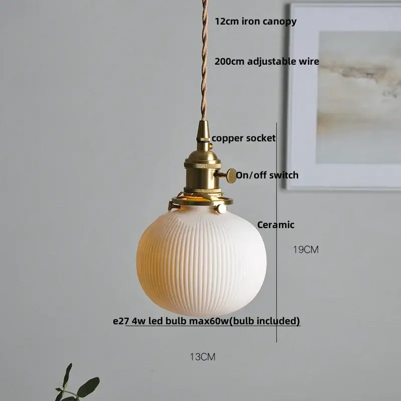 Ribbed glass and walnut ceramic led pendant lamp dining room