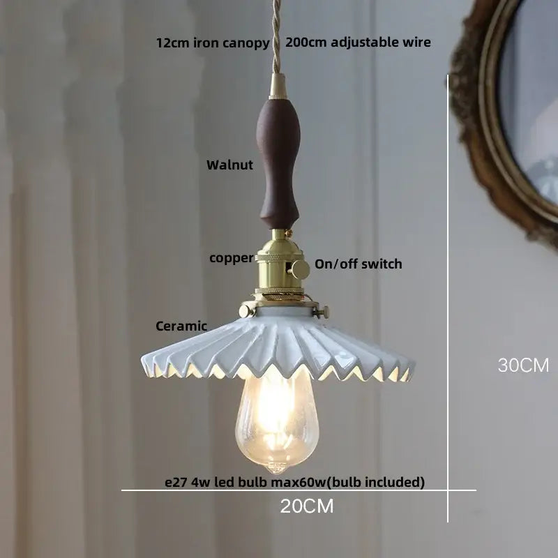 Ribbed glass and walnut ceramic led pendant lamp dining room