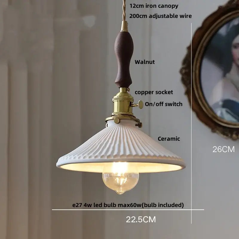 Ribbed glass and walnut ceramic led pendant lamp dining room