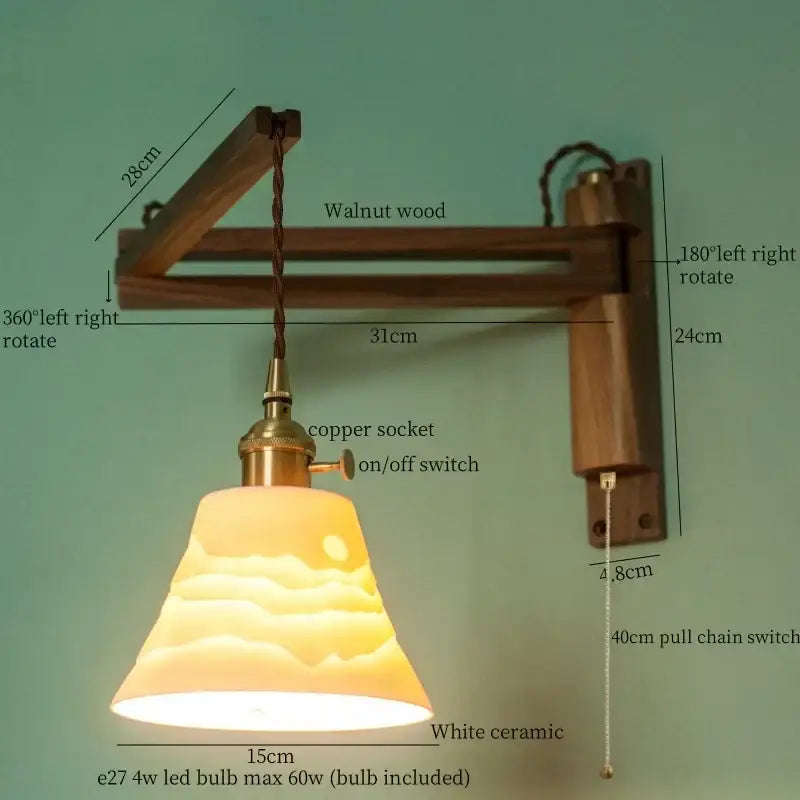 Ribbed glass and walnut wall sconce bedroom led light