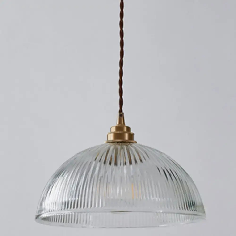 Ribbed glass brass pendant light for dining room