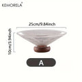 Ribbed glass fruit plate with wooden base for living room dining room