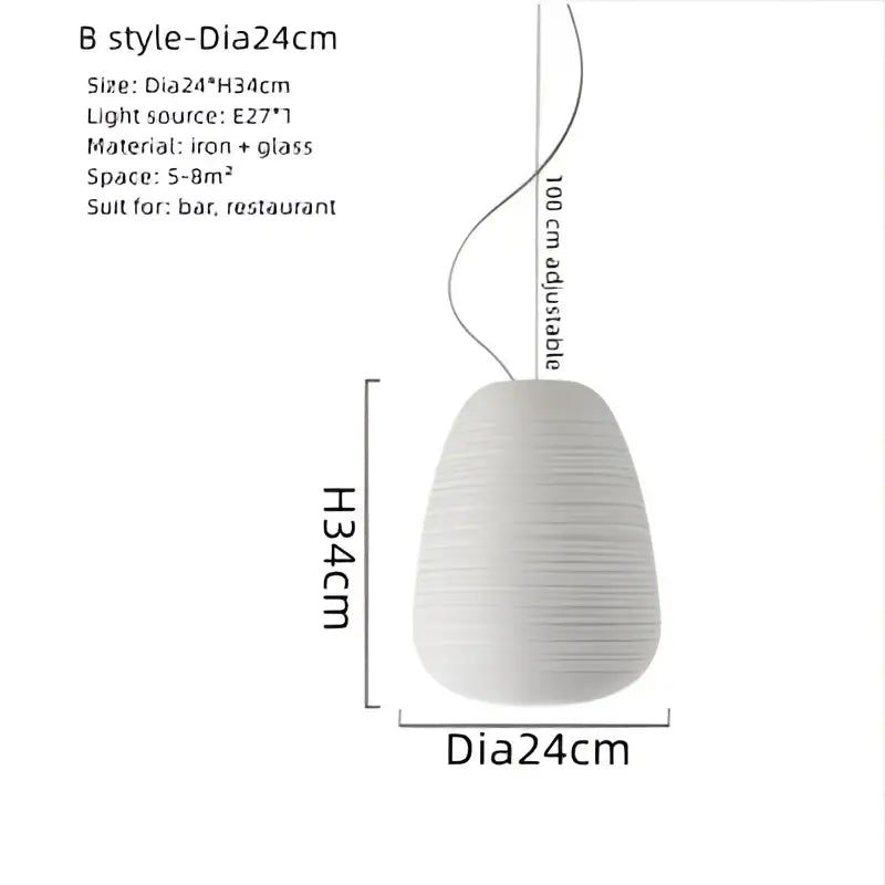 Ribbed off-white glass cocoon pendant light for dining room