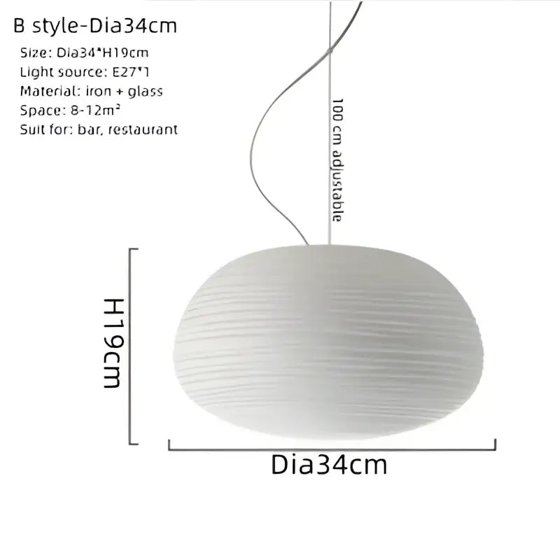 Ribbed off-white glass cocoon pendant light for dining room