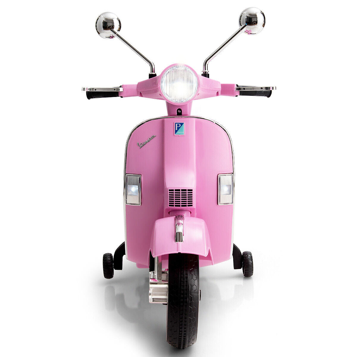 Ride in Style: Pink 6V Kids Vespa Scooter with Training Wheel and Headlight