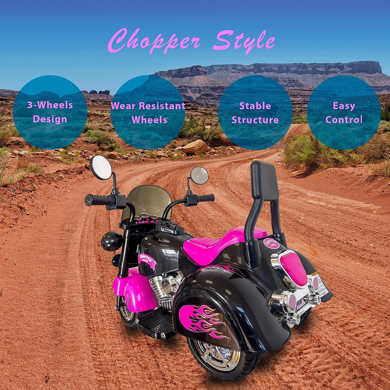 6V Rechargeable 3-Wheel Electric Ride-On Motorcycle for Kids with LED Headlights