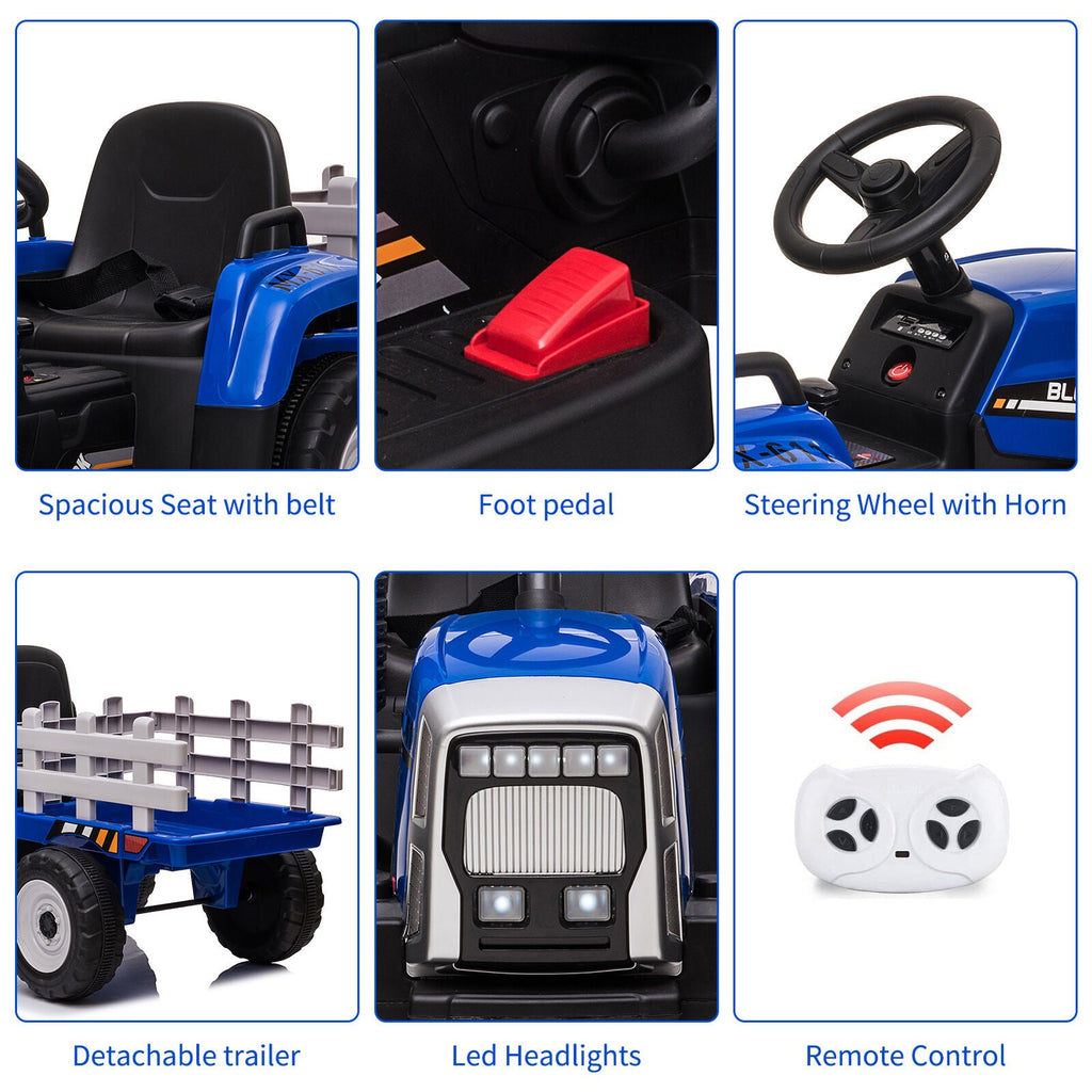 Ride-On Electric Tractor with Trailer for Toddlers - Remote Controlled