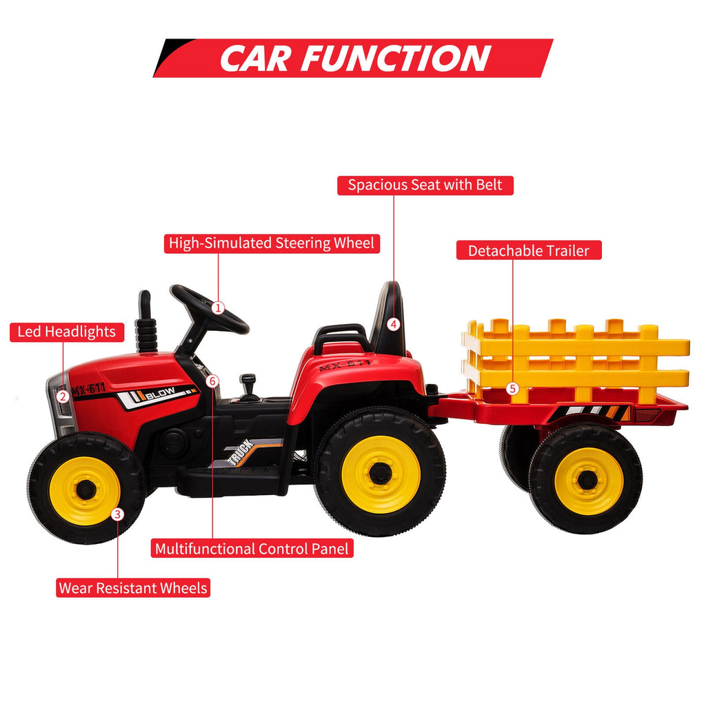 Ride-On Electric Tractor with Trailer for Toddlers - Remote Controlled