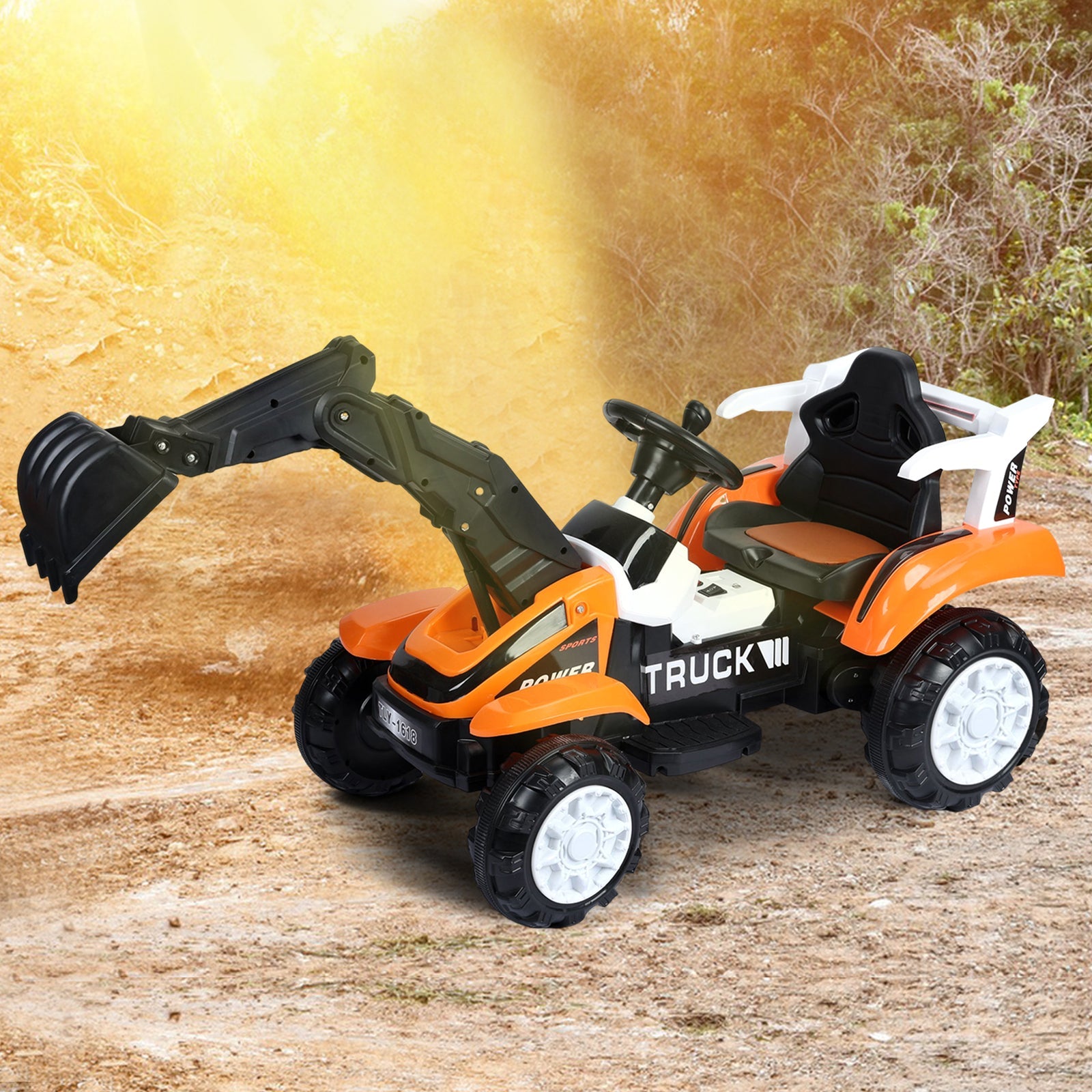 Battery-Powered Ride-On Excavator with Motorized Arm and Forward/Backward Movement