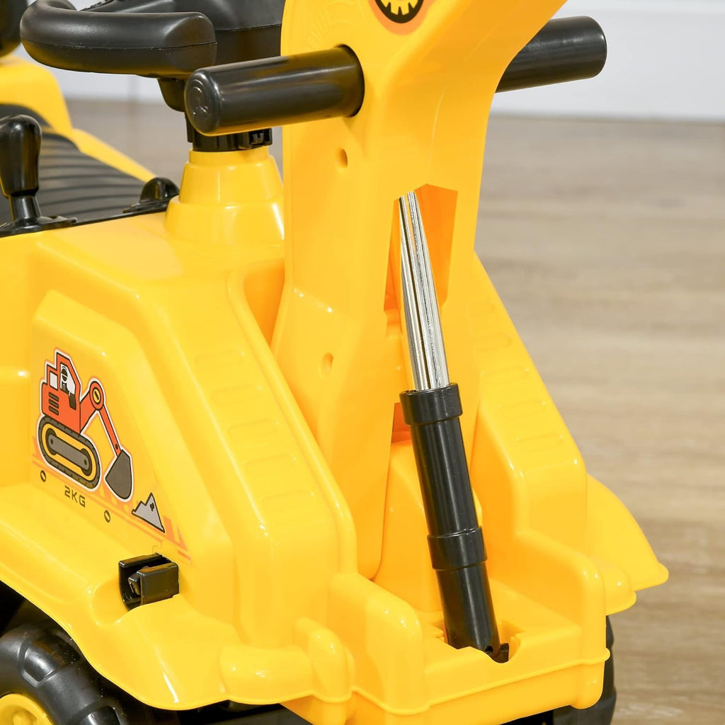 Kids Ride-On Excavator Truck with Pull Cart, Horn, and Under-Seat Storage
