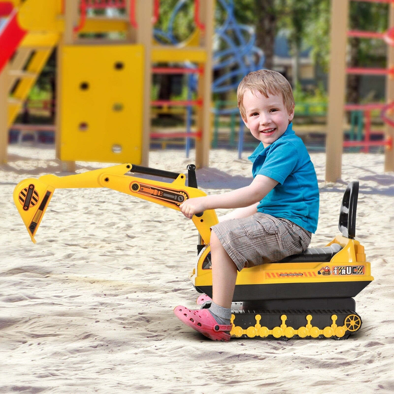 Ride-On Movable Excavator and Tractor Toy Scooter Walker for Pretend Play
