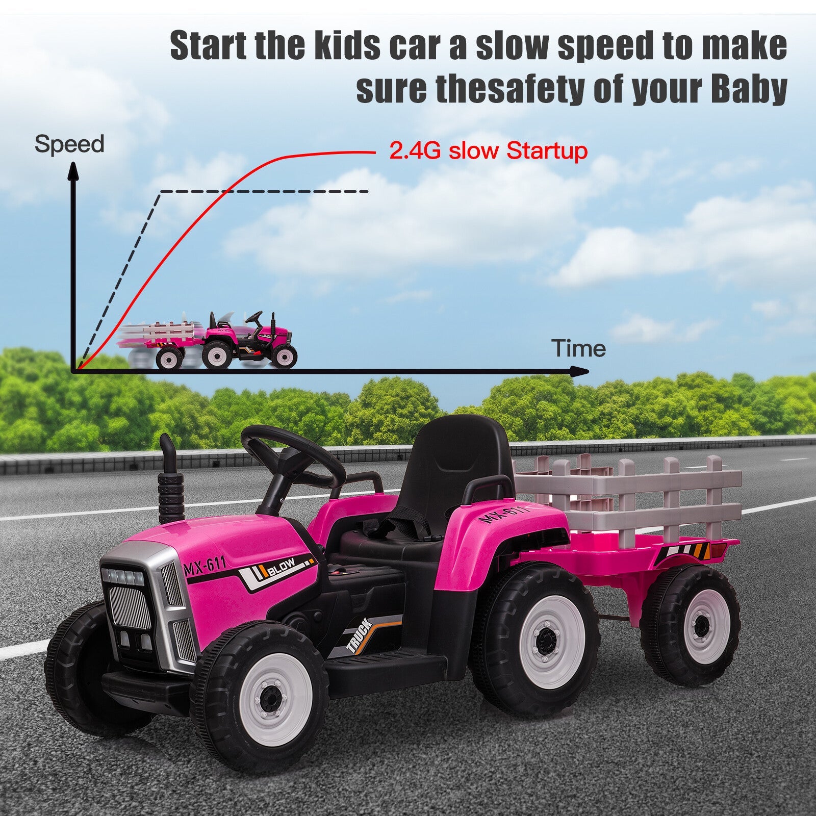 12V Battery-Powered Electric Ride-On Tractor Toy with Trailer and Remote Control