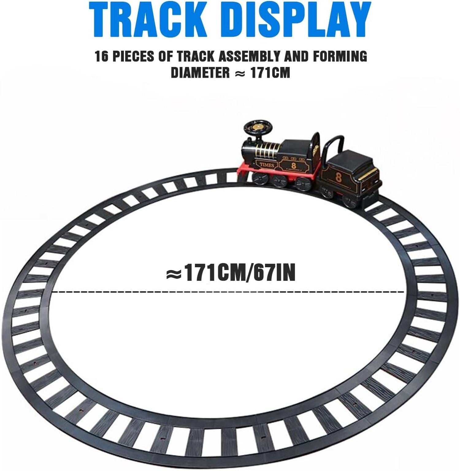 Electric Ride-On Train Set with Track, 2-Seater, Cargo Car, and Music Features