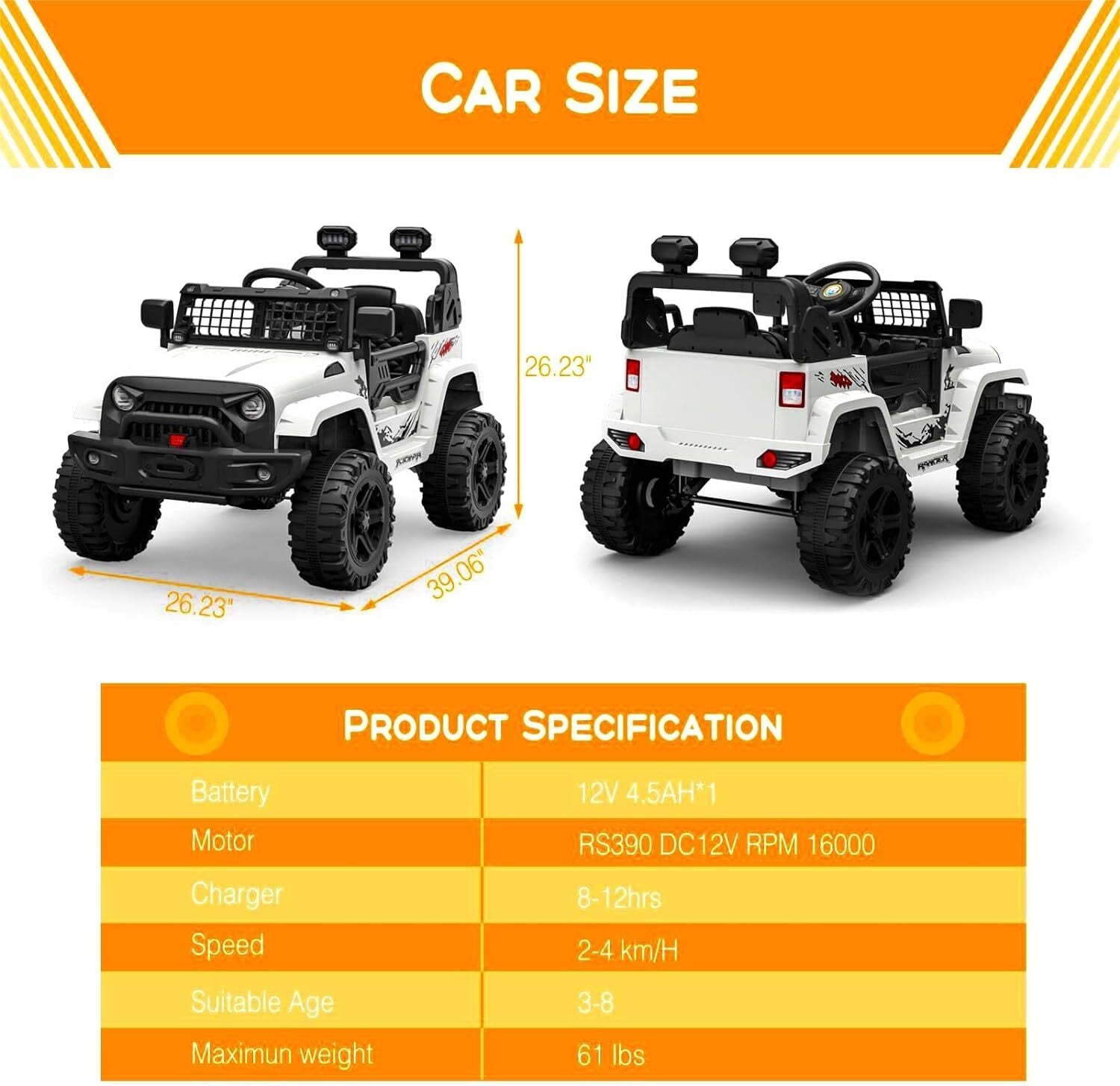 12V Electric Ride-On Truck Car for Kids with Remote Control and Music