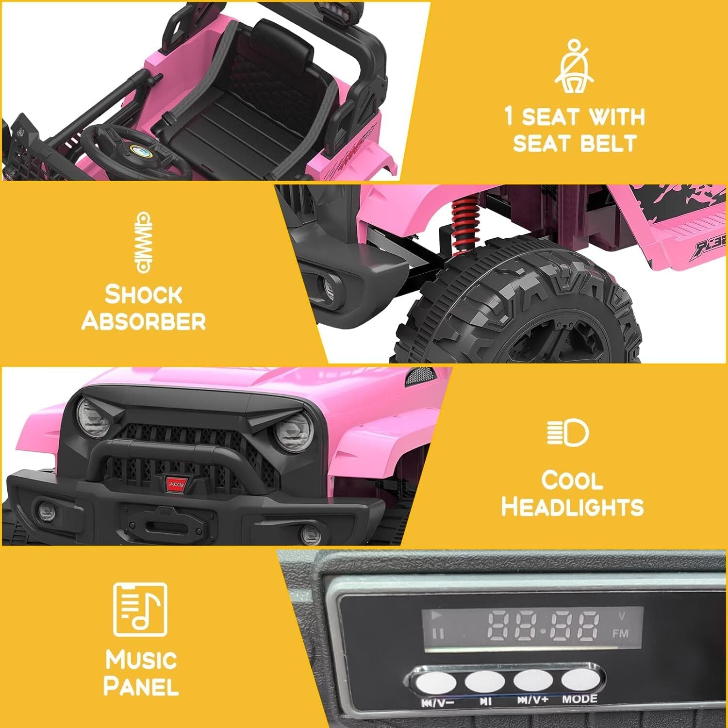 Electric Ride-On Truck with Remote Control, Spring Suspension, and LED Lights