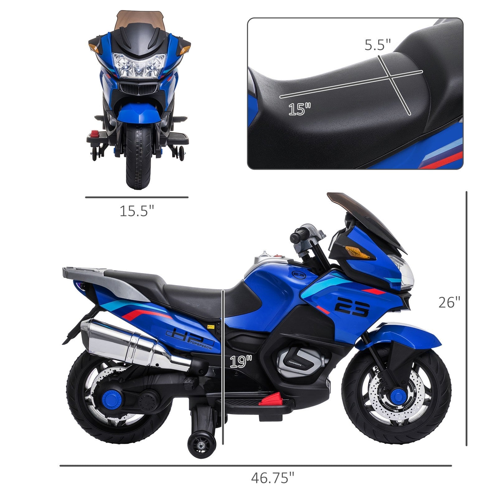 Electric Kids Motorcycle with Sound Effects, Lights, and Music – Blue