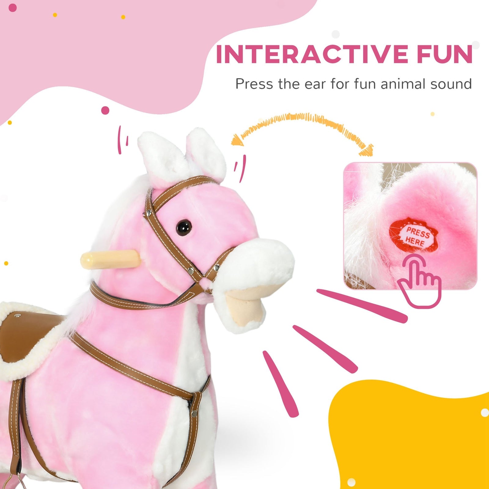 Toddler Rocking Horse with Saddle and Sound, Ride-On Toy for Ages 3-8