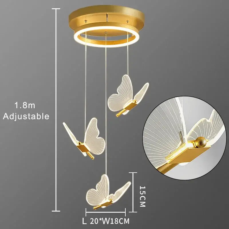 Romantic gold butterfly led chandelier living room pendant light
