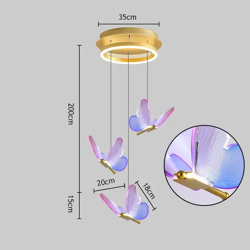 Romantic gold butterfly led chandelier living room pendant light