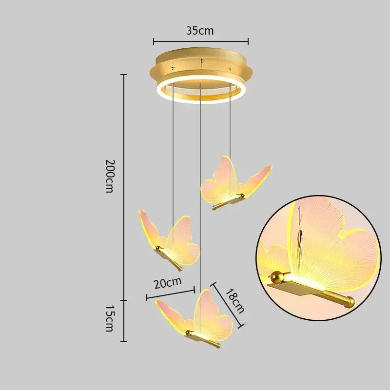 Romantic gold butterfly led chandelier living room pendant light