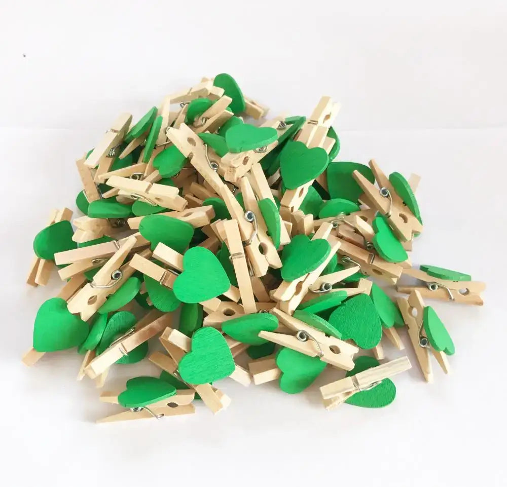 Romantic heart shape wood clips multi color bedroom decor