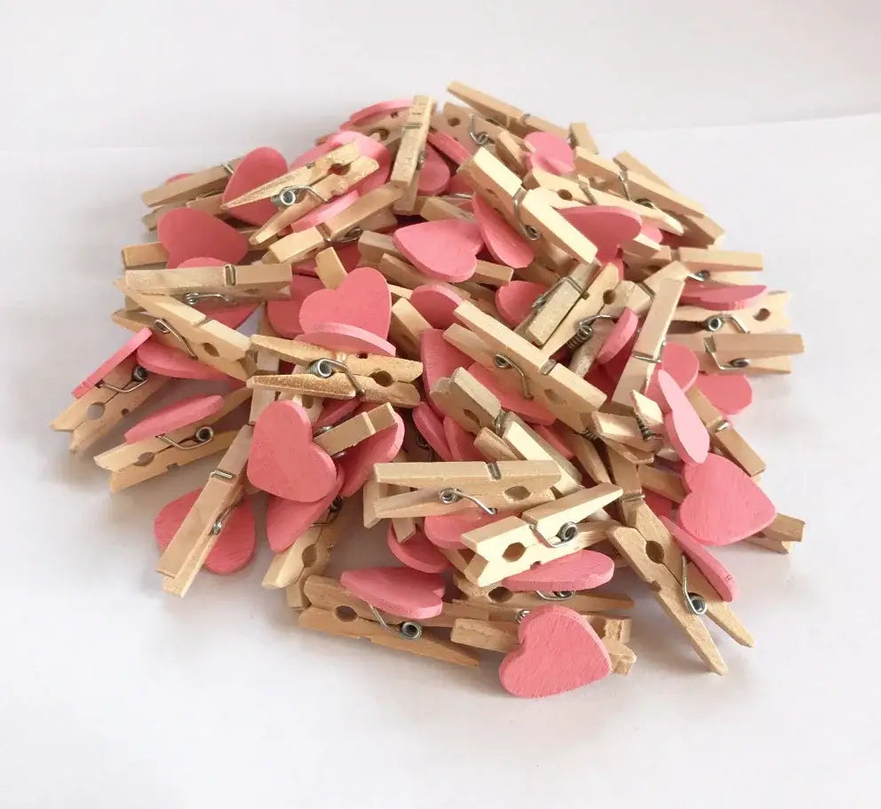 Romantic heart shape wood clips multi color bedroom decor
