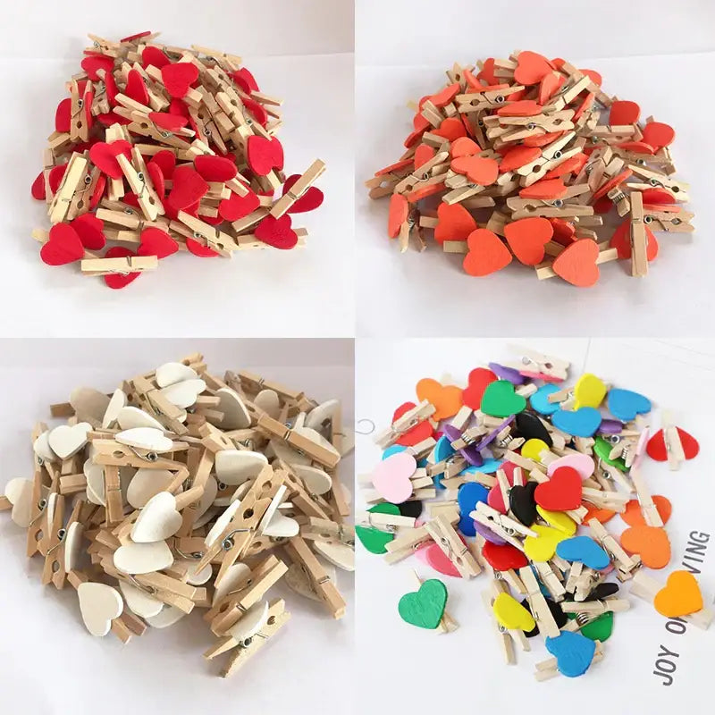Romantic heart shape wood clips multi color bedroom decor