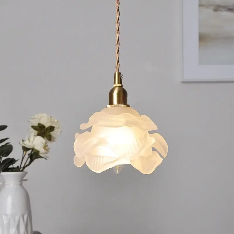 Rose and white glass knob switch pendant light bedroom lamp