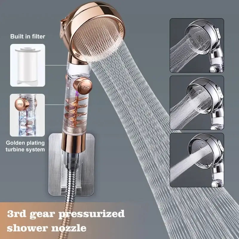 Rose gold high pressure shower head with filter for bathroom