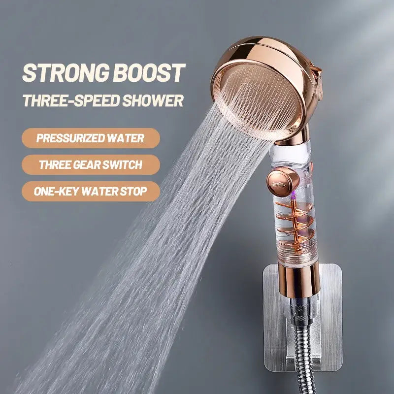 Rose gold high pressure shower head with filter for bathroom