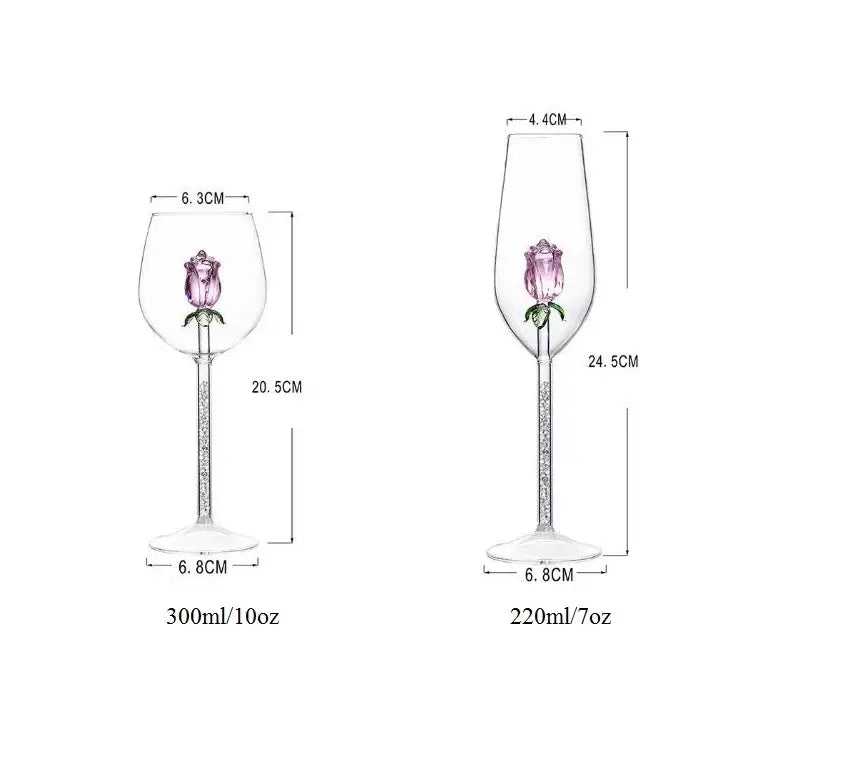 Rose stemware wine glass with pink flowers – dining room decor