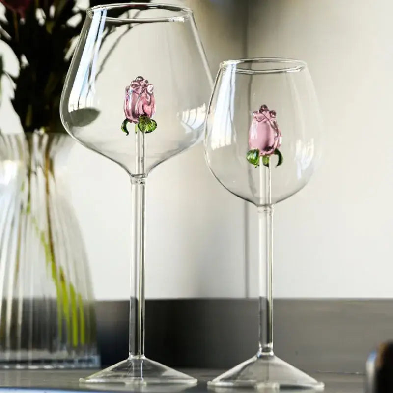 Rose stemware wine glass with pink flowers – dining room decor