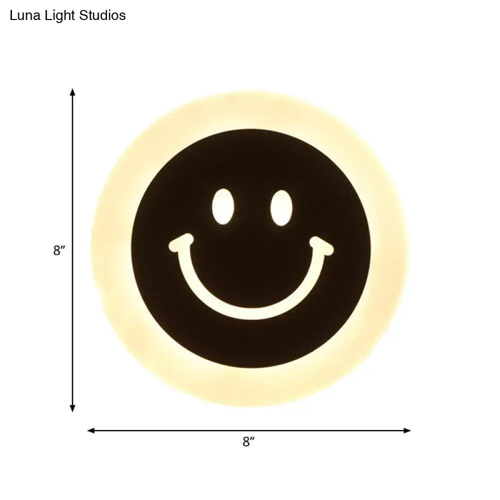 Round led smiley wall sconce warm & white light bedroom decor