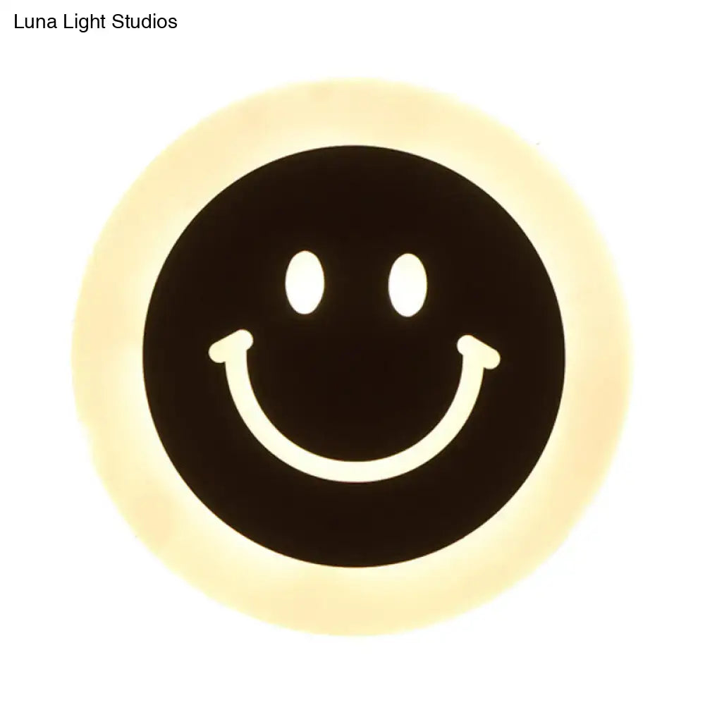 Round led smiley wall sconce warm & white light bedroom decor