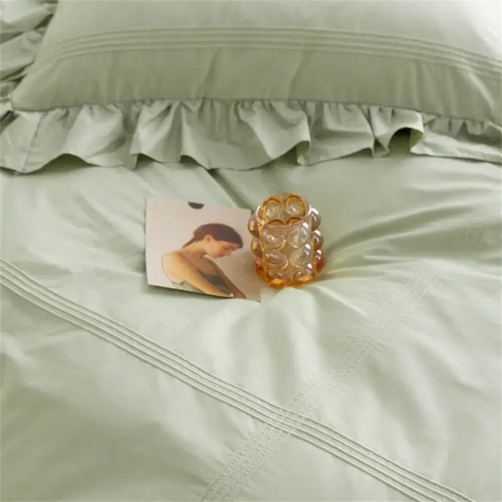 Ruffled light green egyptian cotton bedding set bedroom decorbites