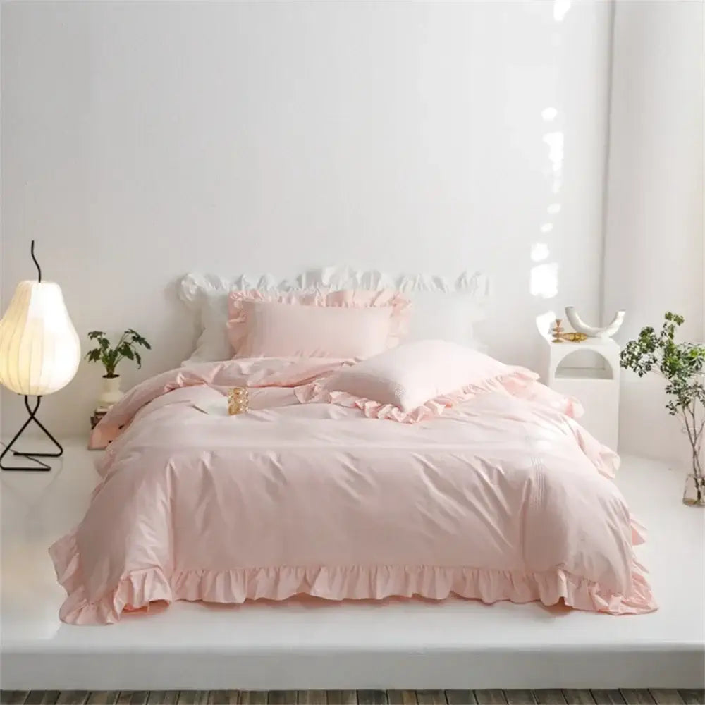 Ruffled light green egyptian cotton bedding set bedroom decorbites