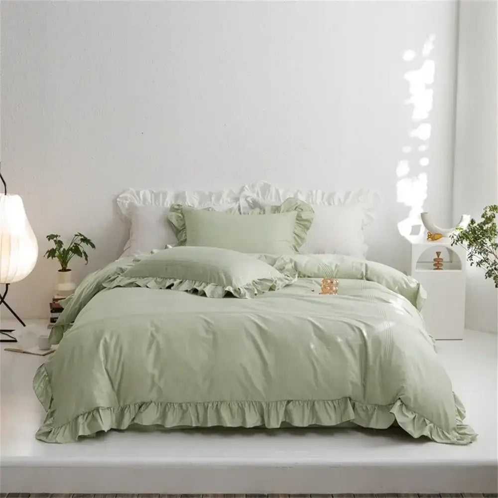 Ruffled light green egyptian cotton bedding set bedroom decorbites