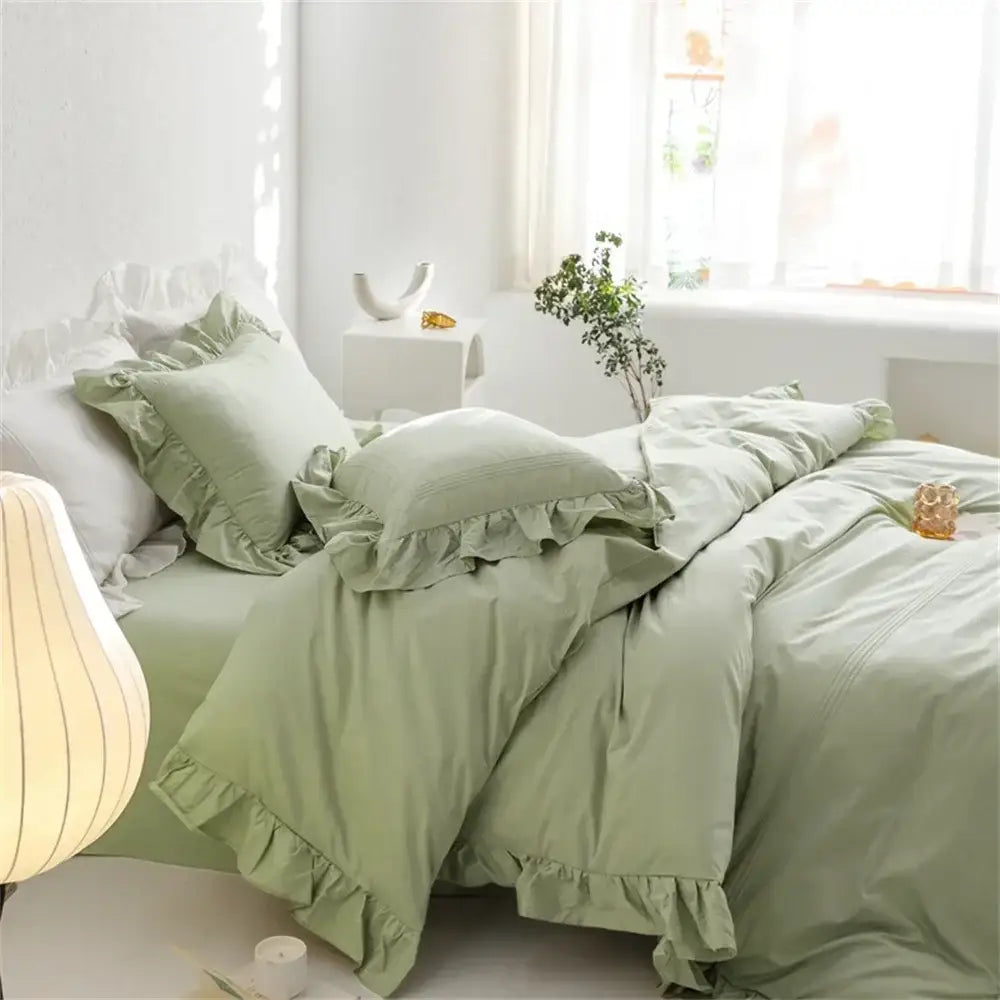 Ruffled light green egyptian cotton bedding set bedroom decorbites