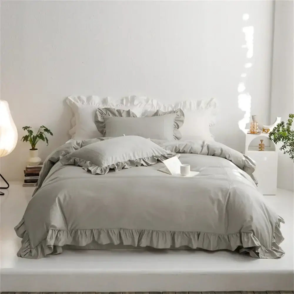 Ruffled light green egyptian cotton bedding set bedroom decorbites