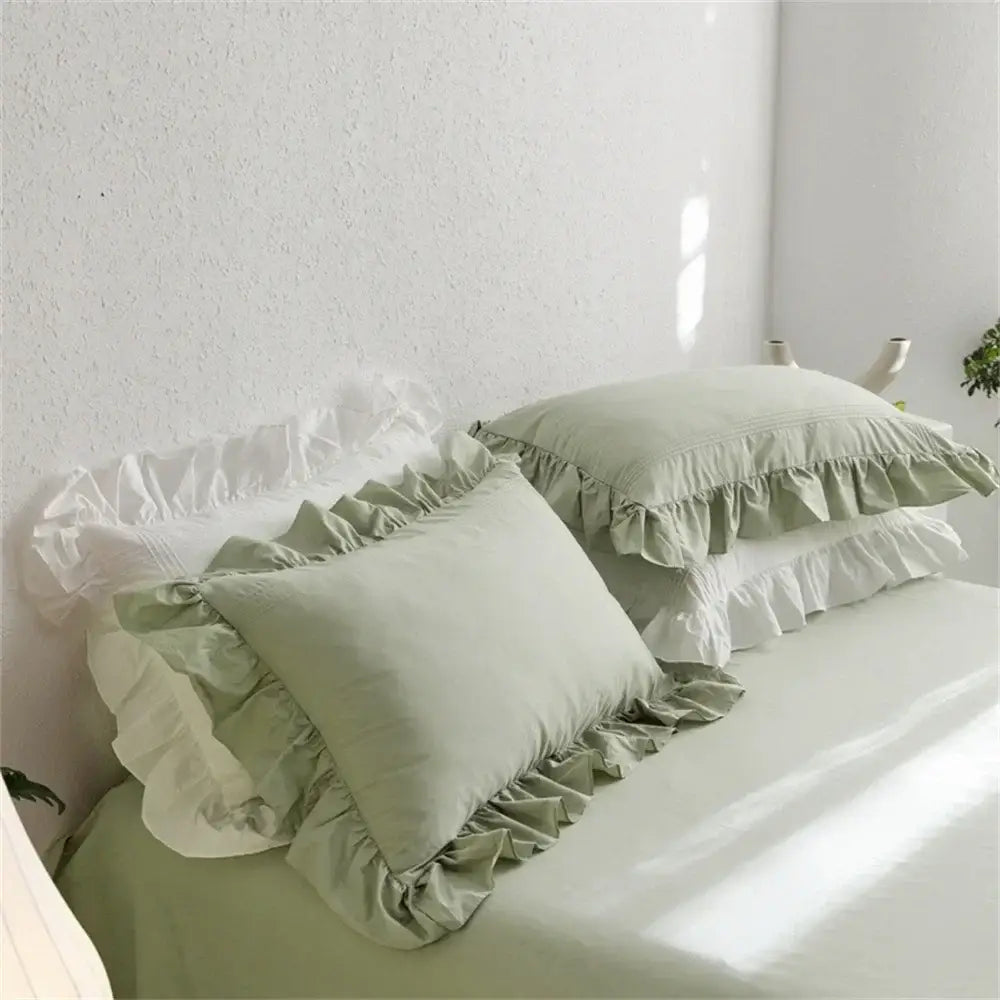 Ruffled light green egyptian cotton bedding set bedroom decorbites