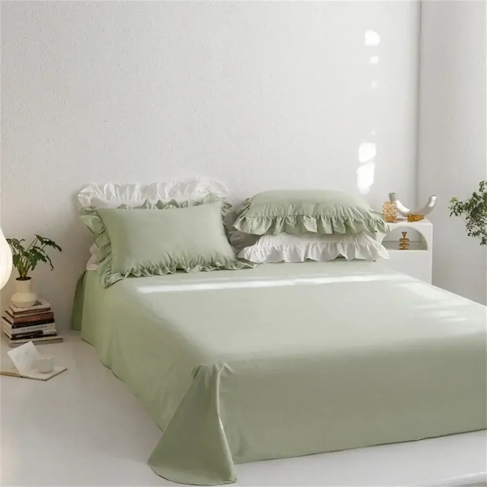 Ruffled light green egyptian cotton bedding set bedroom decorbites