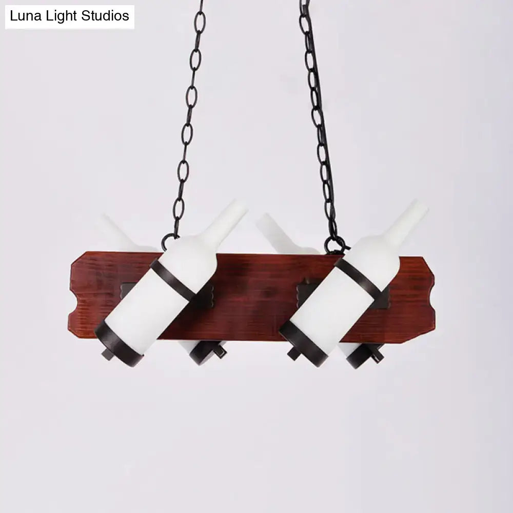 Rustic amber glass island lamp with brown wood arm dining room light