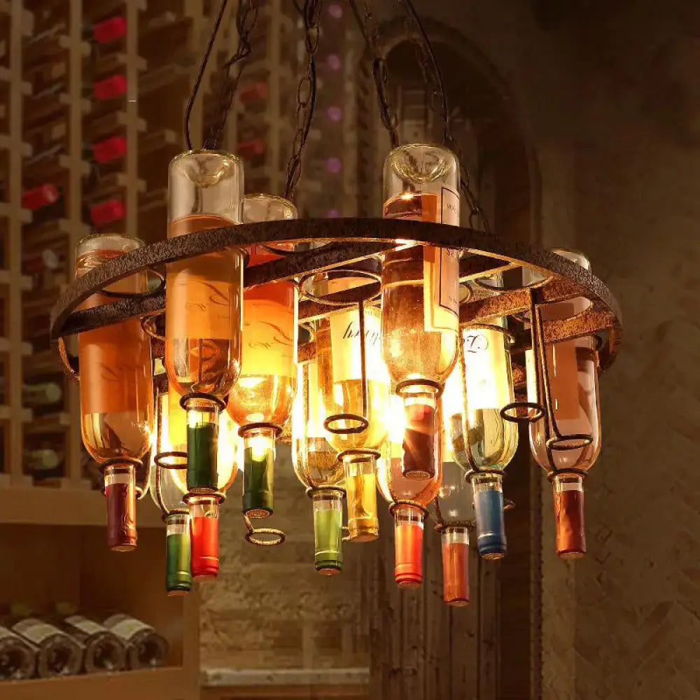 Rustic amber wine bottle chandelier kitchen led pendant light