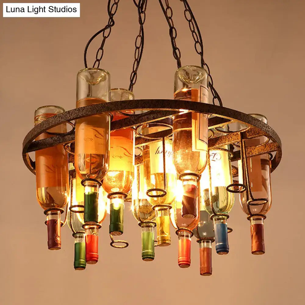 Rustic amber wine bottle chandelier kitchen led pendant light