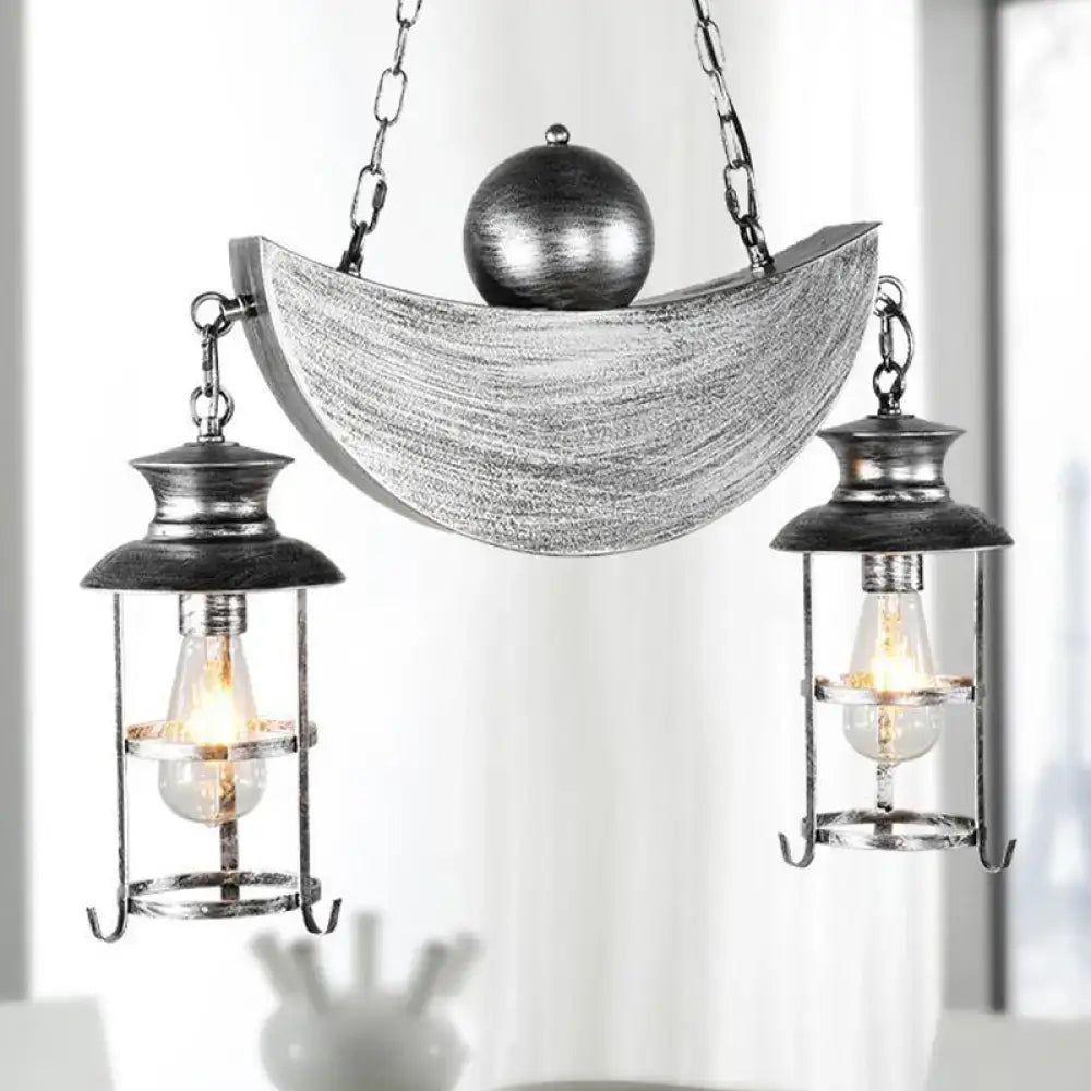 Rustic antique brass & aged silver island lamp kitchen moon pendant